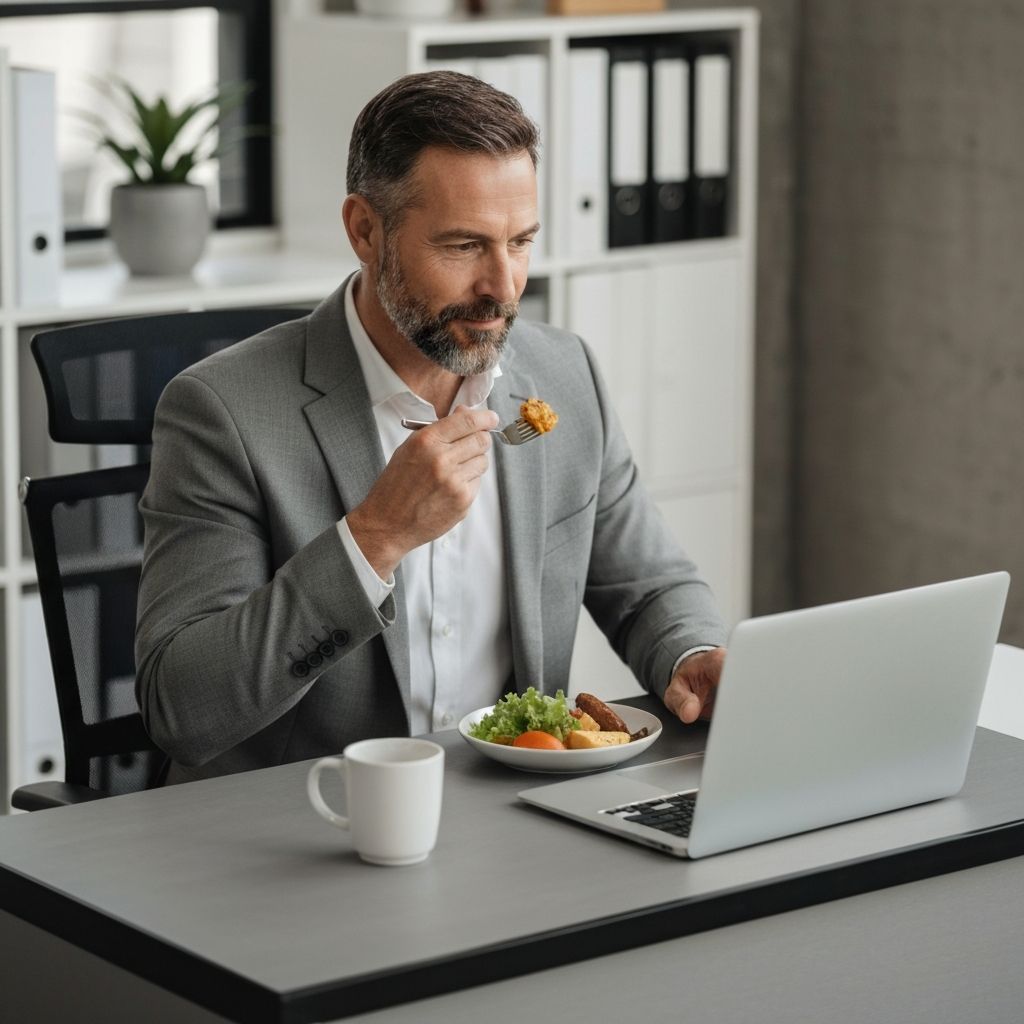 Busy professional eating at work